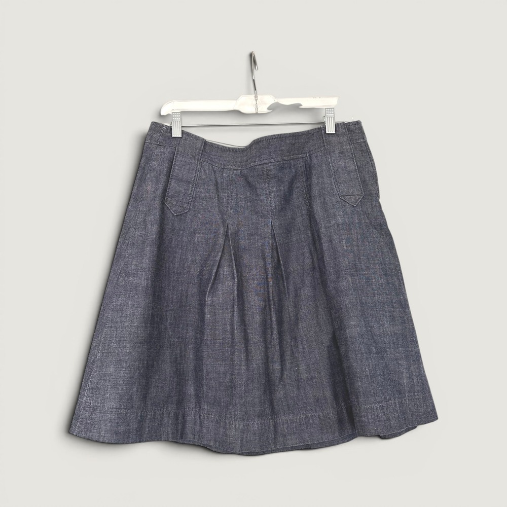 J.Crew Pleated Denim Skirt Women's Large Dark Wash A‑Line Jean Skirt Fall Outfit - Picture 2 of 3